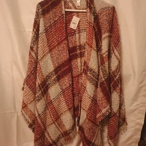 Accessorize Plaid Poncho in Red and Cream NWT